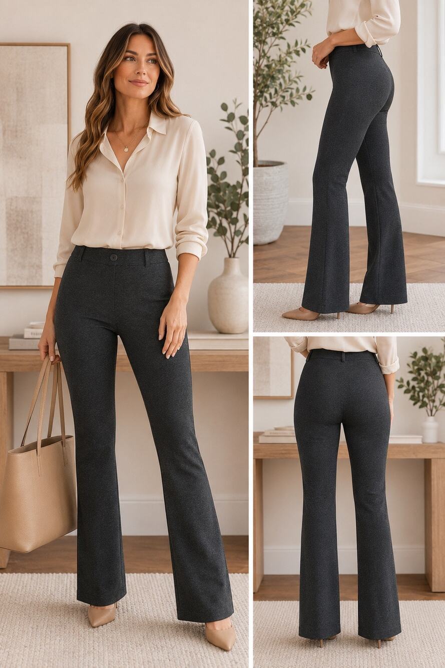 Betabrand Dress Pant Yoga Pants Charcoal Gray Petite M Bootcut Career Pants